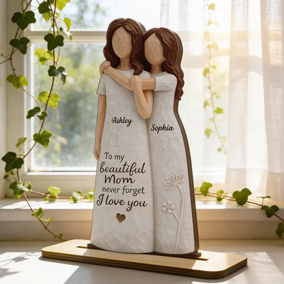 Personalized 2-Layer Wooden Plaque - Mom and Daughter Hug