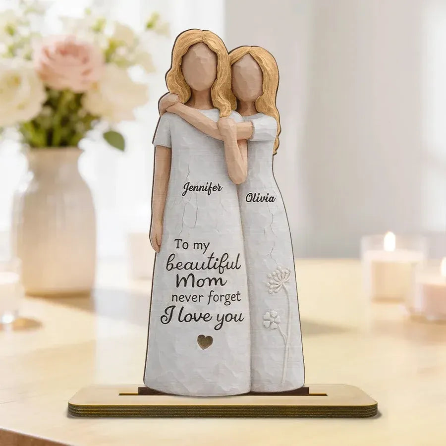 Personalized 2-Layer Wooden Plaque - Mom and Daughter Hug