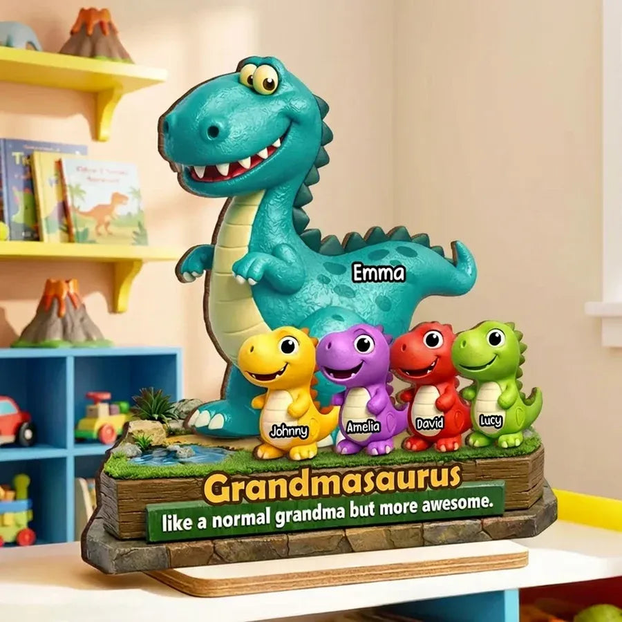 Personalized 2-Layer Wooden Plaque - Grandmasaurus Dinosaurs